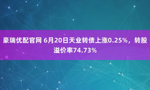 豪瑞优配官网 6月20日天业转债上涨0.25%,转股溢价率74.73%